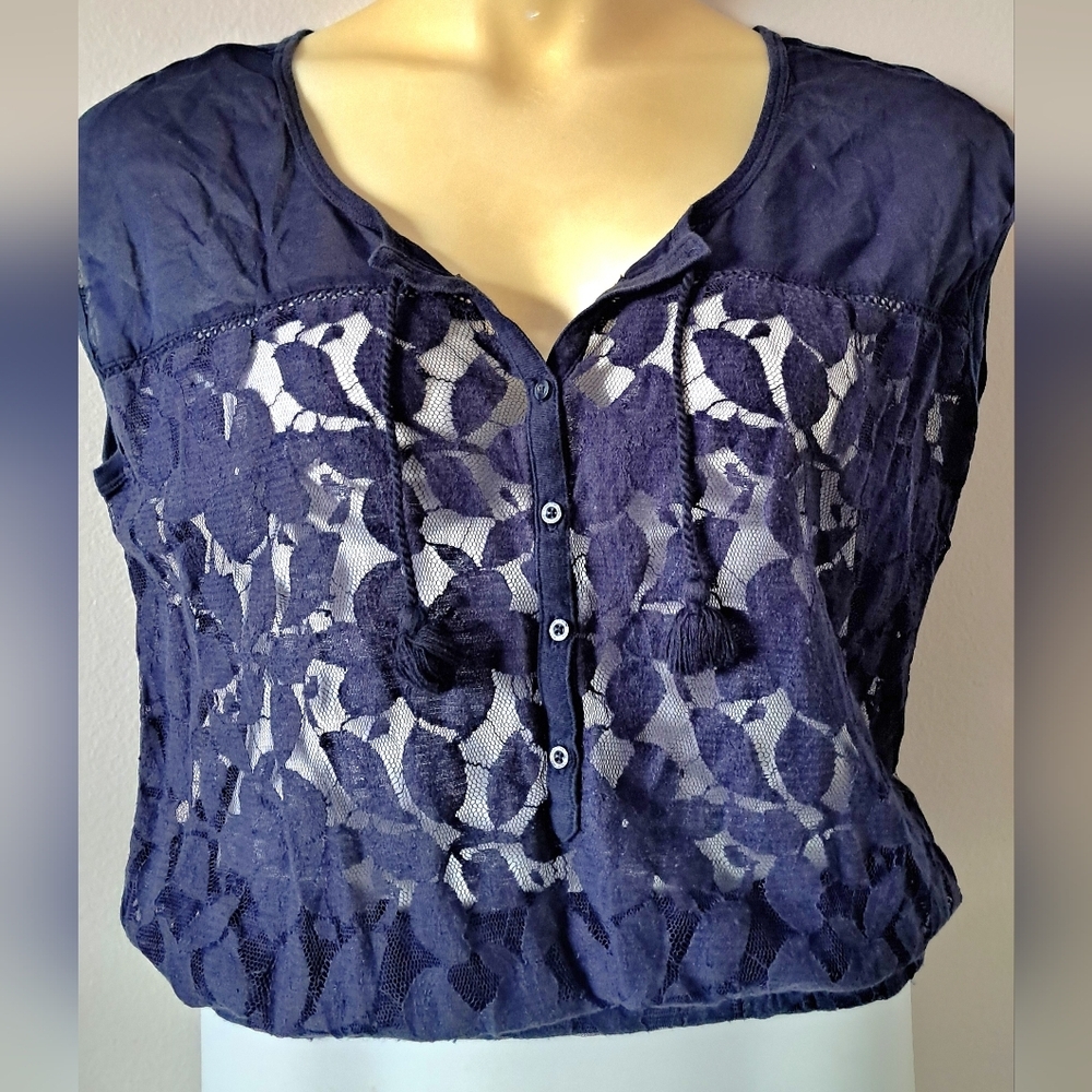 Navy Blue Lace Women Top
